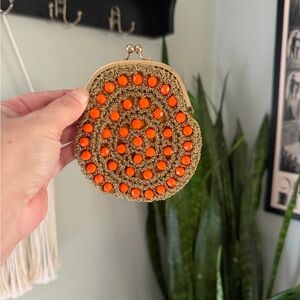 VTG 50s Delill Beaded Gold Crochet Coin Purse Made in Italy